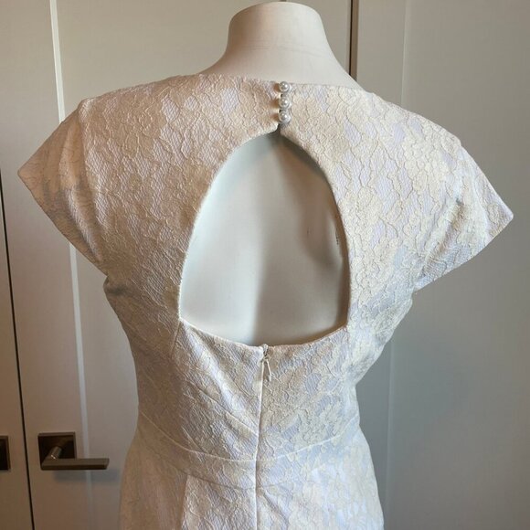 Pink Tartan Elegant Lace Open Back Cap Slv Round Nk Midi Dress White Cream Sz 6 - Picture 7 of 11